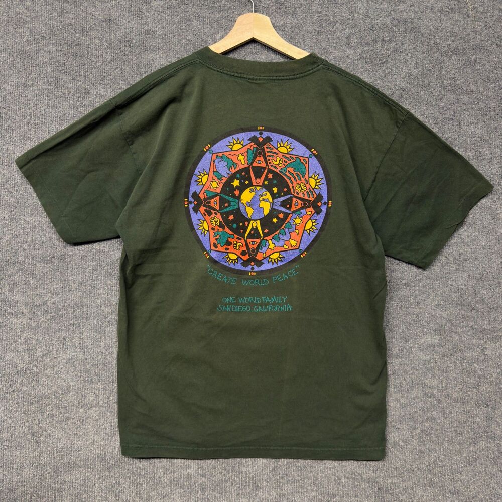 Vintage Murina Create World Peace T Shirt Mens XL Single Stitch Green USA Earth